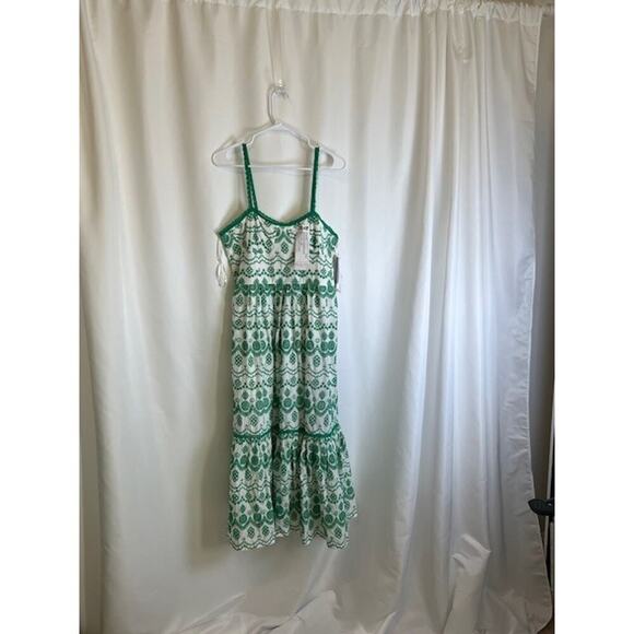 Adrianna Papell Dresses & Skirts - Adrianna Papell Green/Ivory Cotton Eyelet Midi Dress Size 10 MSRP $159